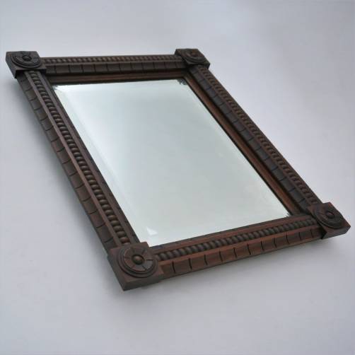 Aesthetic Movement Antique wall mirror, rectangular, wooden frame, bevelled, 1900`s ca, English